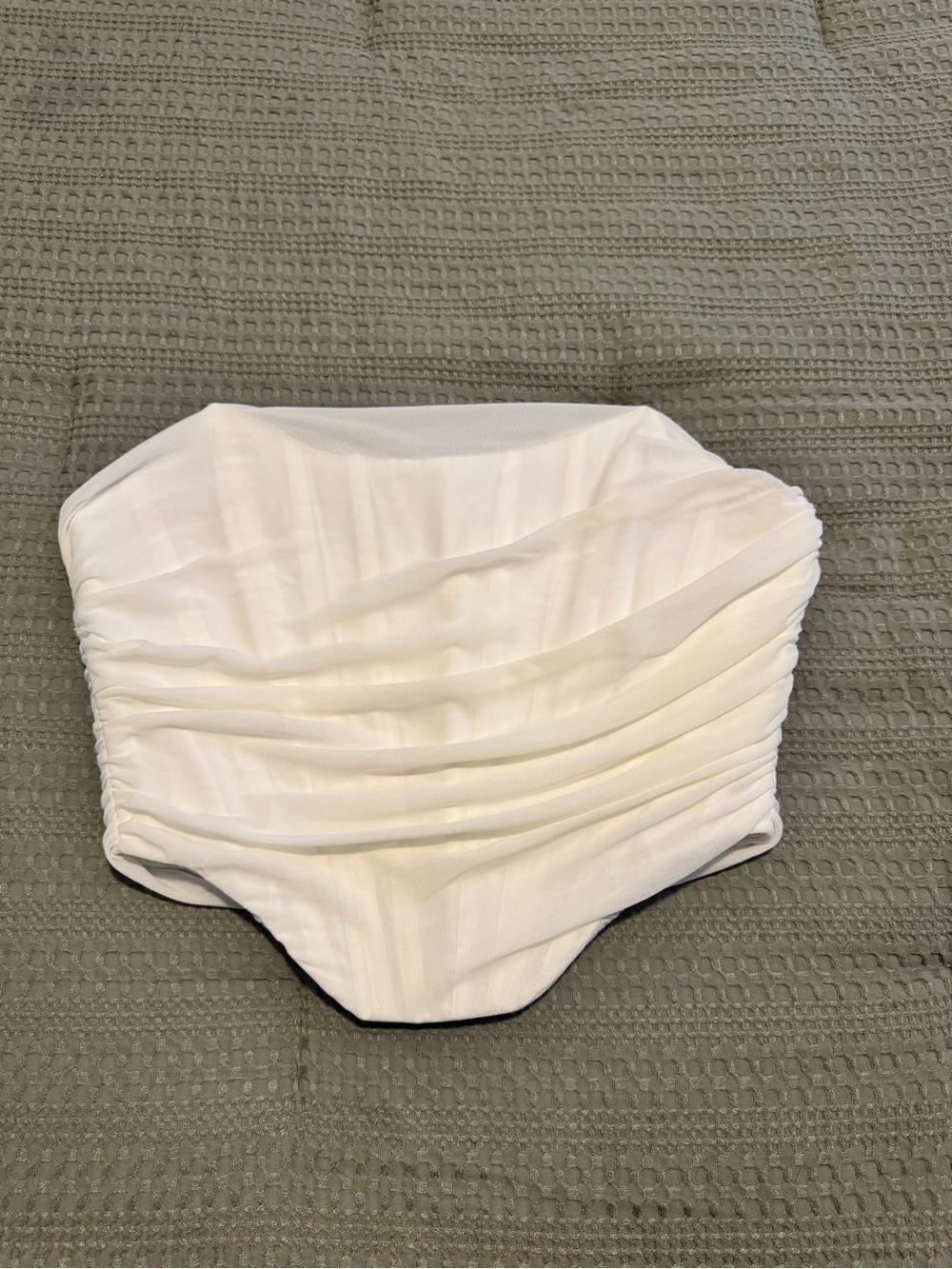 White Strapless Ruched Bandeau Top